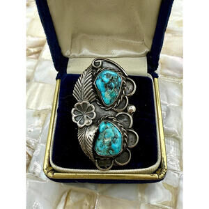 Turquoise Signet Silver Ring Native American Navajo 925 size 5.5 Signed HS